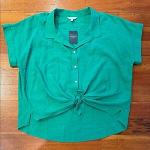 Lucky Brand Emerald Green Button-Front Tie Shirt